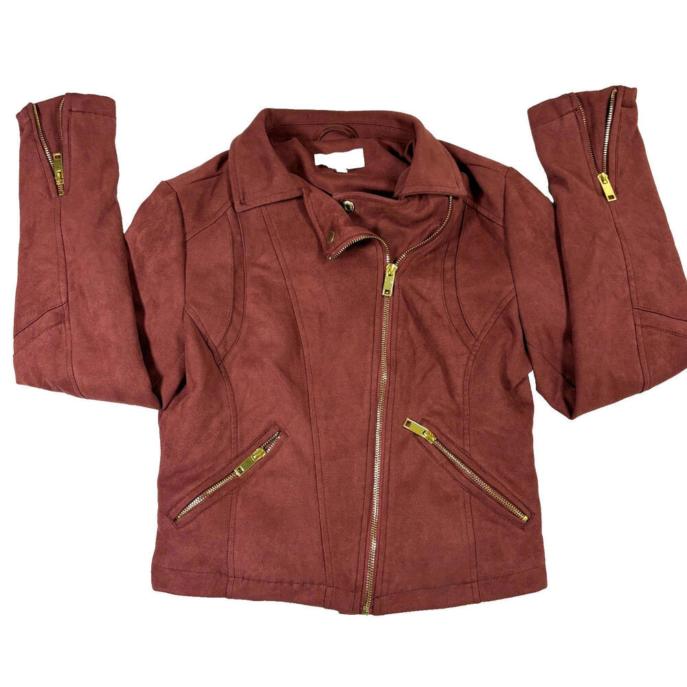 Charlotte Russe Womens Faux Suede Moto Jacket Small Red Zip Up Y2K Grunge Style